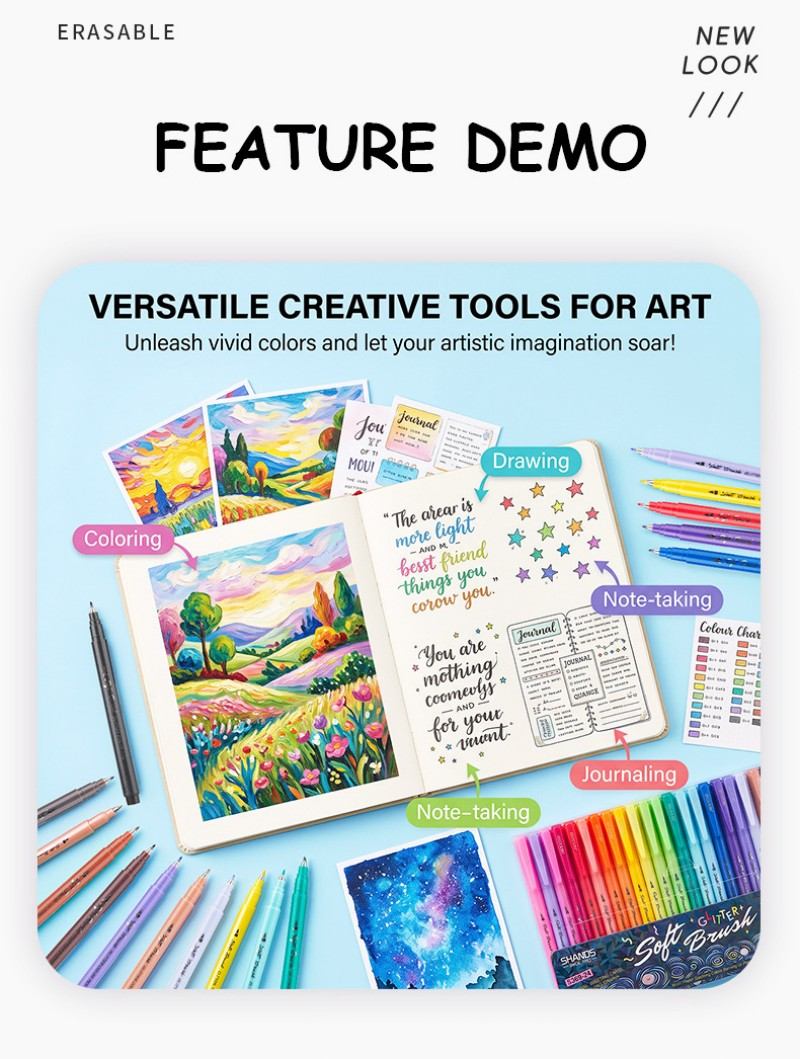 Glitter Soft-Tip Watercolor Pen Painting Sketching Outlining Marker